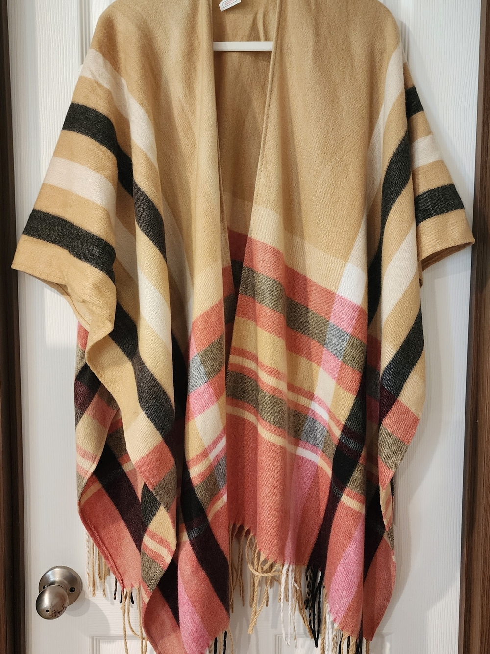 Woolrich Plaid Fringed Lightweight Poncho Cape One Size